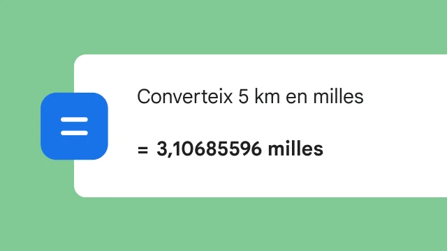 En cercar la conversió de 5 km a milles, es mostra el resultat de 3,106 milles.