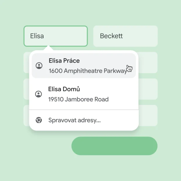 Uživatel může do formuláře okamžitě zadat své jméno a adresu pomocí automatického vyplňování.