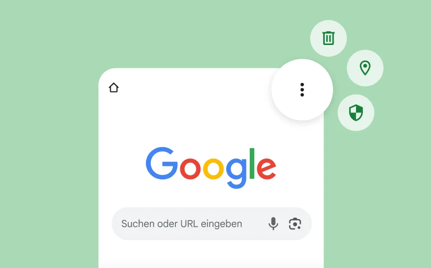 Ein Screenshot der Google Suche mit den Symbolen für YouTube, Gmail, Google Maps und andere Google-Produkte.