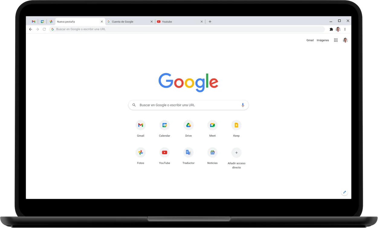 Parte superior izquierda de un portátil Pixelbook donde se muestra Google.com.