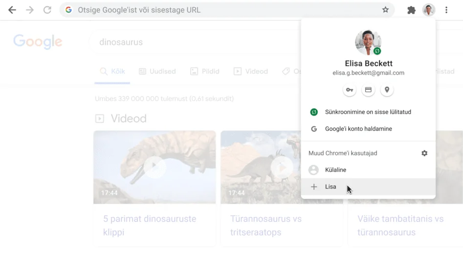 Chrome’i brauseriaken, milles on avatud dialoogikast Profiil.