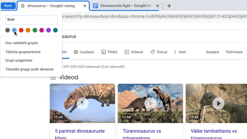 Chrome’i brauseriaken, milles on kuvatud dialoogikast vahelehtede grupi nime muutmiseks