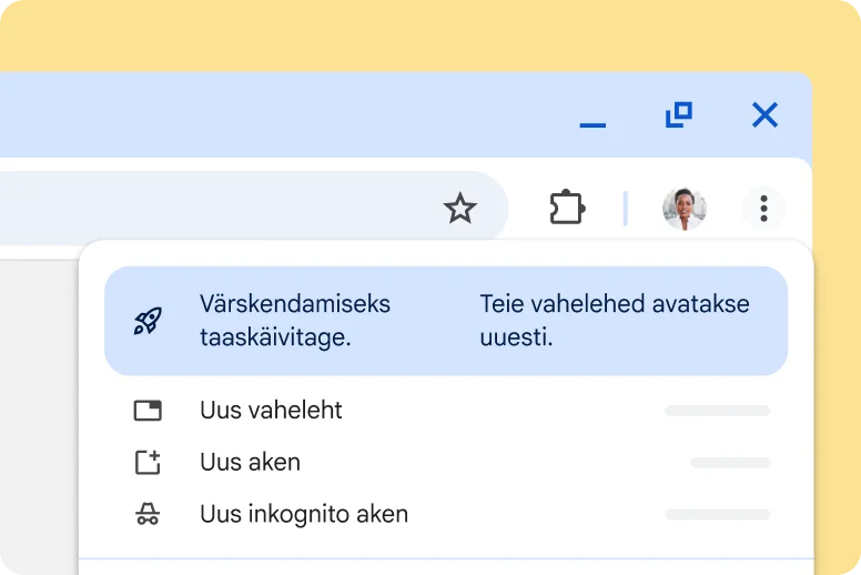 Chrome’i kasutajaliides annab teada, et värskendus on ootel