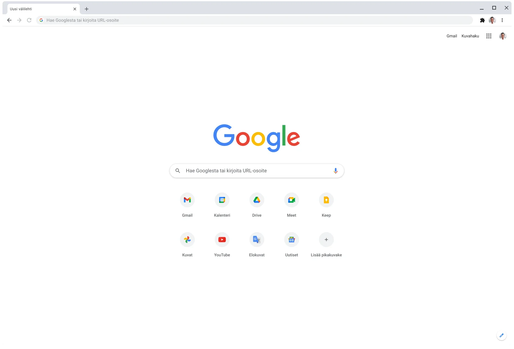 Chrome-selainikkuna, jossa näkyy Google.com-sivusto