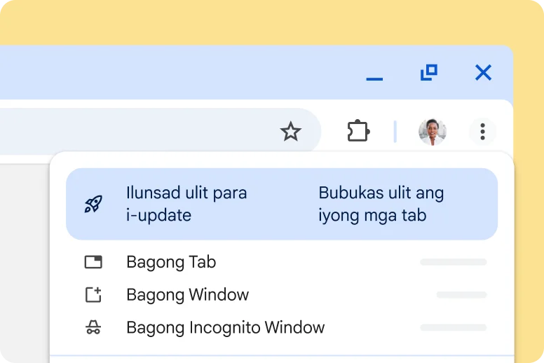 UI ng Chrome na nag-aalertong may nakabinbing update