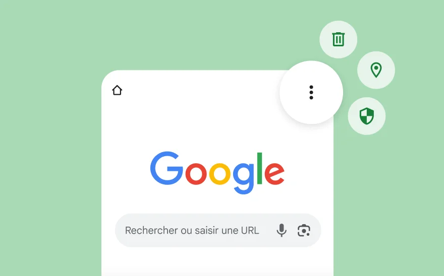 Capture d'écran de la page de recherche Google, avec les icônes de YouTube, Gmail, Google Maps et d'autres produits Google.