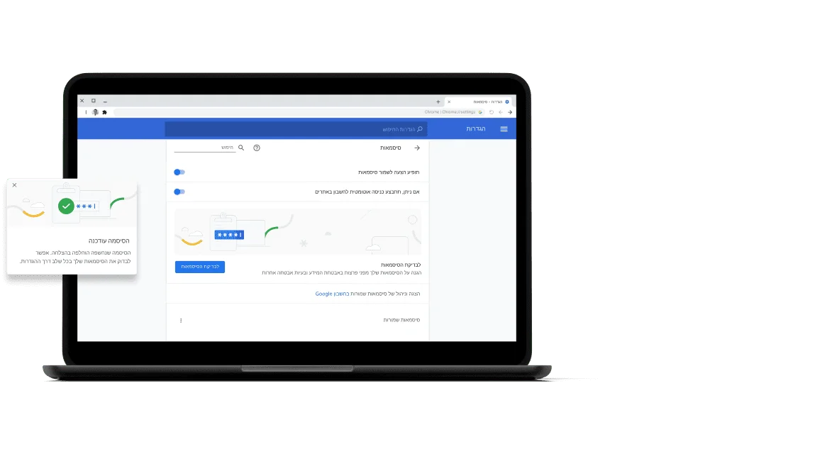 Pixelbook Go laptop with screen displaying Chrome password check with a passsword update dialog box.