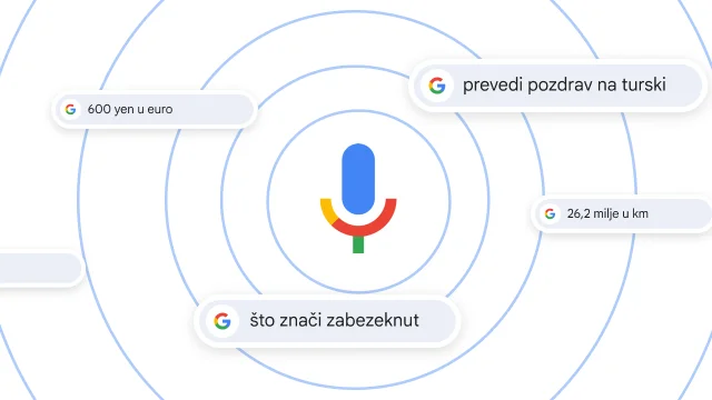Mikrofon je okružen raznim glasovnim pretraživanjima.