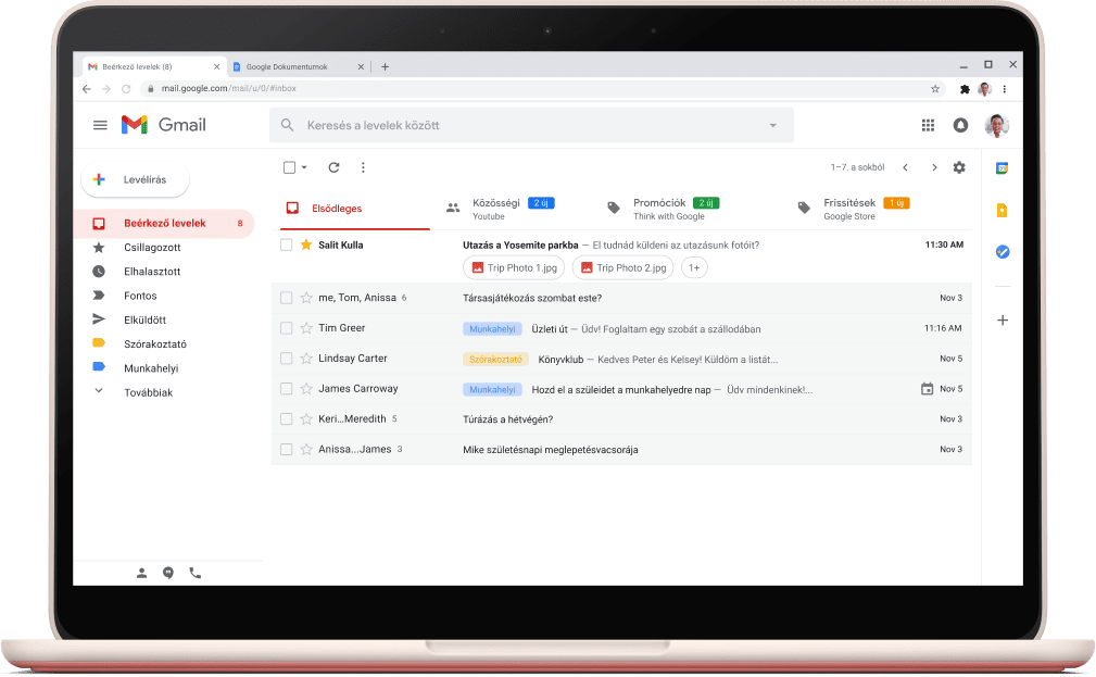 A Gmail kezelőfelülete e-mailekkel.