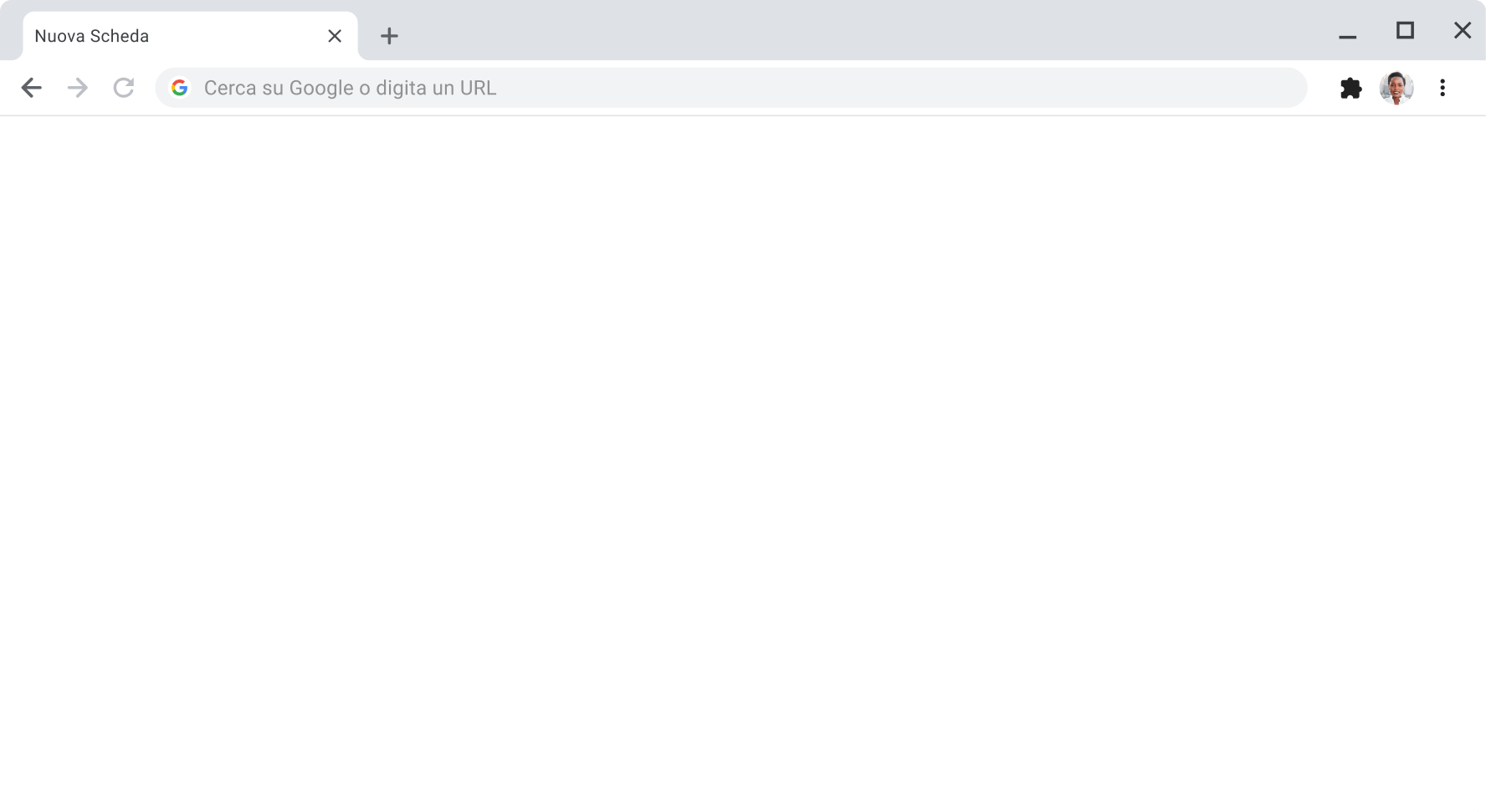 Finestra del browser Chrome con barra degli indirizzi vuota.