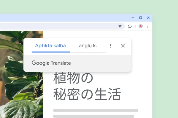 Svetainė su augalų vaizdu ir išverstu tekstu „Slaptas augalų gyvenimas“