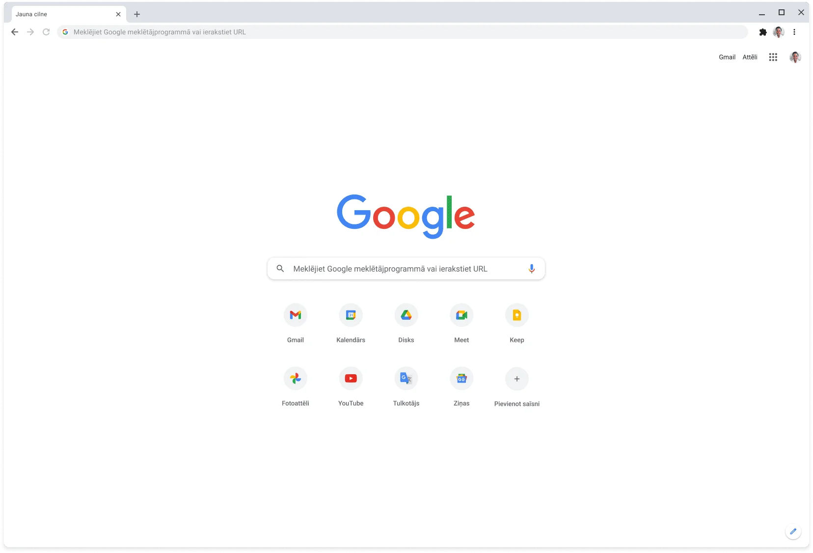 Pārlūka Chrome logā tiek rādīta vietne Google.com.