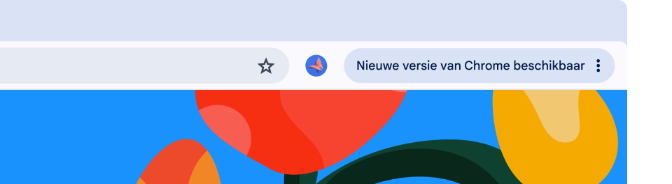 Een browser-UI heeft een groene pill Updaten, wat betekent dat deze klaar is om opnieuw op te starten voor een automatische update.