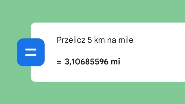 Wyszukiwanie związane z zamianą 5 kilometrów na mile pokazuje wynik 3,106 mil.