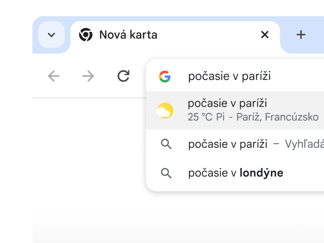 Používateľ zadal do panela s adresou Chromu „počasie v Paríži“ a okamžite sa vygenerovali výsledky.