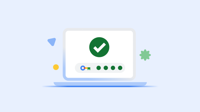 Ein Laptopbildschirm mit einem großen grünen Häkchen und einer gefüllten Fortschrittsanzeige für den Sicherheitsschlüssel.