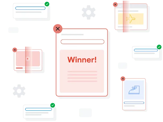 Eine Illustration zeigt verschiedene Tools und Messwerte mit Feedback zu Suchergebnissen