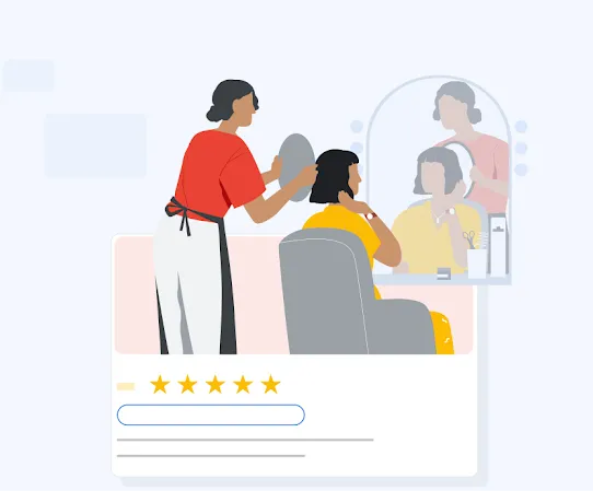 Illustration of a hairstylist with a five-star rating