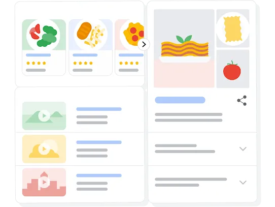 Ilustración de los resultados de la búsqueda en los que se comparan distintas comidas y recetas