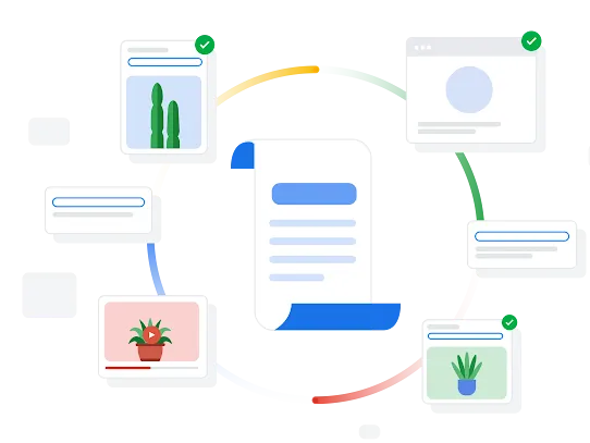 Illustration of Search results circling a long page representing Google’s content policies